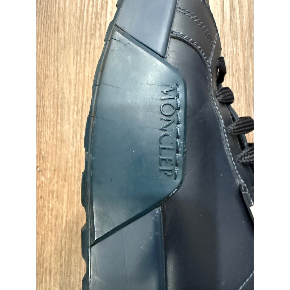 Moncler Mens Navy Blue Leather Low Top Sneakers Made in Italy Logo Shoes flaw - Picture 6 of 12